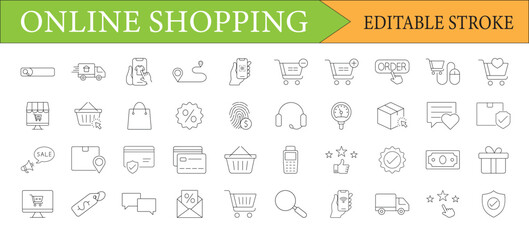 Collection of Online Shopping Icons Representing E-commerce Functions and Services for Digital Retail Experiences