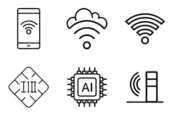 Technology and artificial intelligence icons isolated on white background