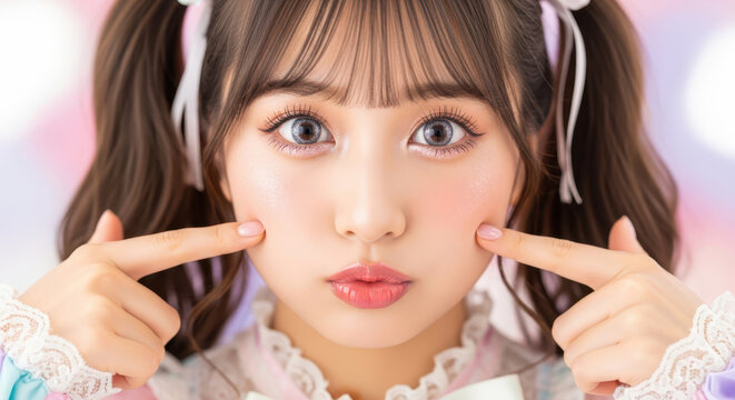 ほっぺをぷにっと指差す可愛い女の子