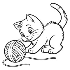  Kitten with a Yarn Ball A playful kitten pawing at a ball of yarn, drawn in cute cartoon