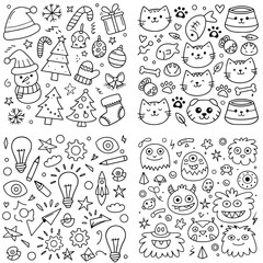 Black and White Doodle Christmas Cats Monsters and Ideas 1