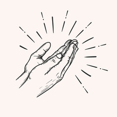 Praying hands. Hand drawn sketch style. Religious spiritual symbol. Vector illustration in retro vintage style.