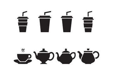Tea and Coffee Icon Set Teapot, Cup, Mug, Drink Silhouettes Collection