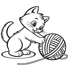  Kitten with a Yarn Ball A playful kitten pawing at a ball of yarn, drawn in cute cartoon