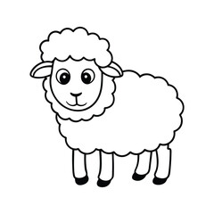 Friendly sheep with curly fur silhouette isolated on white background