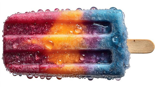 Frozen rainbow confection drips with frosty dew