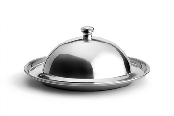 Obraz premium Stainless steel cloche platter isolated on a white background, detailed