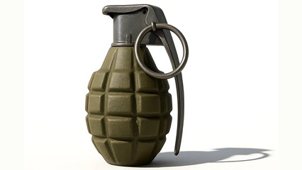 Close-Up of Classic Fragmentation Grenade Isolated on White