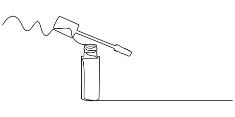 Mascara continuous one line art drawing, Vector abstract continuous one single simple line drawing icon of brush for applying mascara cosmetology in silhouette sketch on white background, sketch style