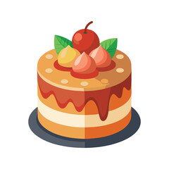 Fruit-filled cake with strawberries and a lemon slice vector illustration isolated on white background