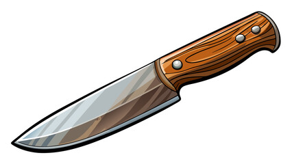 Sharp kitchen knife with wooden handle lying on white background