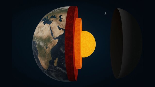 Detailed 3D Cutaway Rendering of Earth Showing Internal Geological Layers
