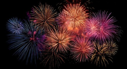 Colorful fireworks bursts against a black night sky