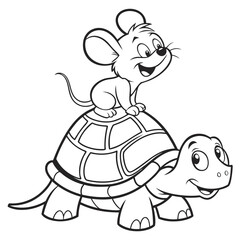  Mouse and Turtle a tiny mouse sitting on the turtle’s shell as they smile together