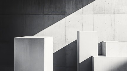 Abstract concrete forms illuminated by sunlight.