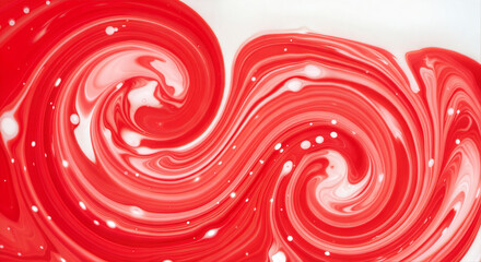 Red and white swirling paint in abstract pattern on canvas  