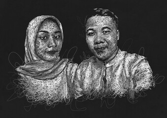 Couple Portrait in Monochrome Scribble Art