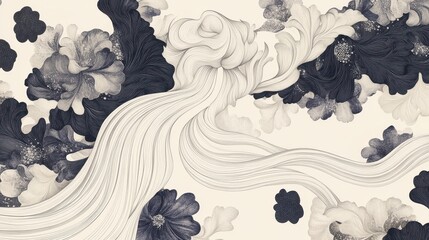 Intricate floral design with flowing lines.