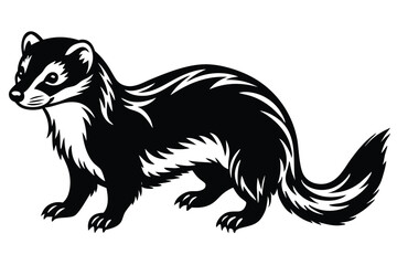 Cartoon ferret with blue and gold markings stands alertly on white background