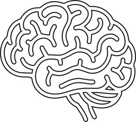 A stylized outline depicts the human brain, symbolizing intelligence, learning, and neuroscience within medical or educational designs, offering a minimalist and clean graphic element.