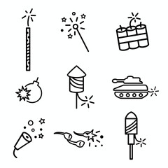 Fireworks and Independence Day with Icon Set