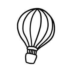 Hot Air Ballooon Icon Hand Drawn, Black and White - Thick Lines