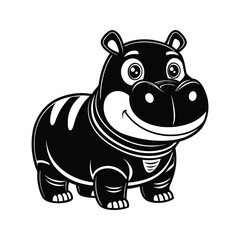Fototapeta premium Friendly cartoon hippo with a big smile silhouette isolated on white background