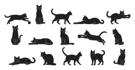 Set of silhouettes of cats on a white background. Vector illustration.