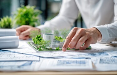 Architect examines architectural model