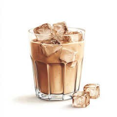 Refreshing Iced Coffee Drink in Glass with Ice Cubes