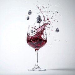 Red Wine Splash with Festive Pine Cones A Holiday Drink Photography