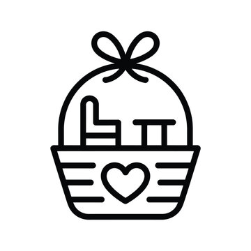 Naklejki Gift basket with a heart and bow icon symbolizing love and appreciation