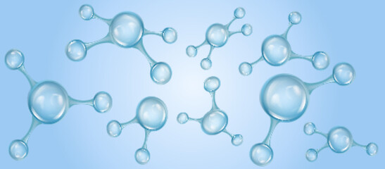 Glass blue molecules model. Concept of pharmaceutical, medical, biochemical, beauty. Vector illustration. Eps 10