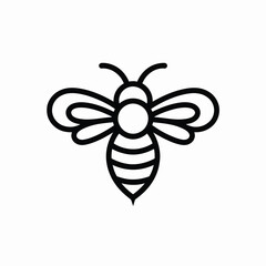 Minimalist black line art illustration of a stylized bee on a white background