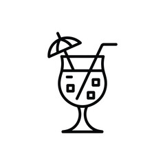 Simple line art icon of a tropical cocktail with umbrella and ice cubes