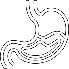 A simple outline drawing showing a stomach perfect for medical diagrams, educational resources, or minimalist health logos focusing on digestion and gastric health themes.