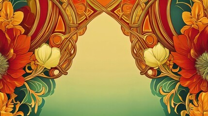 Ornate floral design with decorative elements.