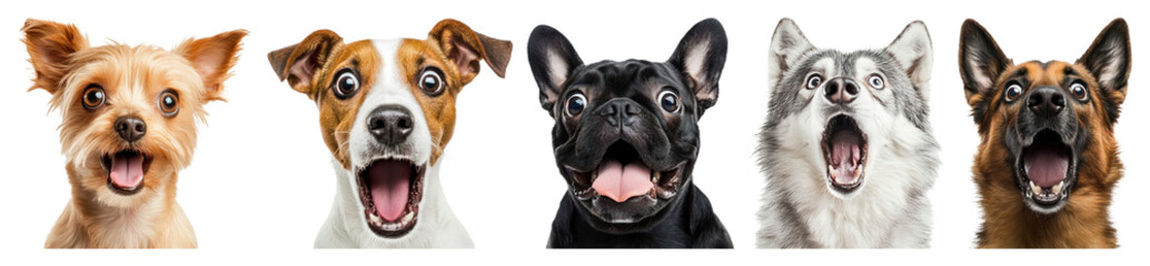 Fototapeta premium PNG Excited dogs with surprised expressions, element set on transparent background
