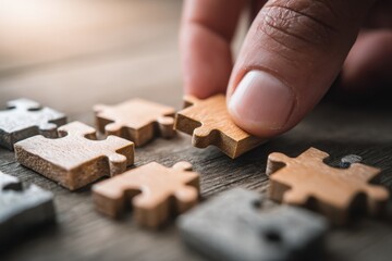 Supply chain puzzle pieces being connected by hand