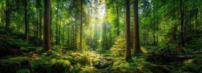 Obraz premium Lush forest floor bathed in sunlight (1)