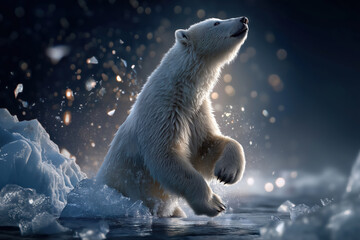 a polar bear rearing back 