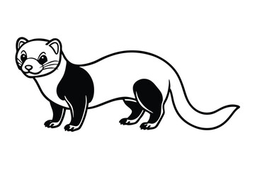 Stylized cartoon ferret featuring a bicolor design stands facing the left in black and white