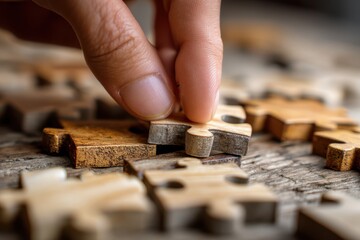 Supply chain puzzle pieces being connected by hand