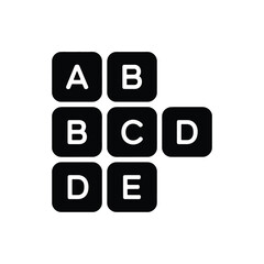 Black rounded square buttons with letters a b c d e arranged in a grid