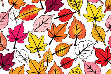 Autumn Leaves Vector Background-Colorful Fall Foliage Pattern-Seamless Design of Autumnal Leaves-Perfect for Seasonal Decor and Thanksgiving Projects