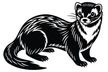 Obraz premium Elegant ferret art illustration in black and white poses playfully for digital use