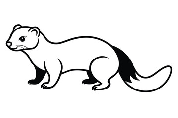 Cartoon stoat with black tail stands facing left against a white backdrop