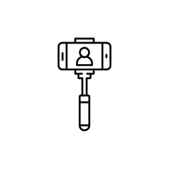 Simple line icon of a selfie stick holding a smartphone with a person icon