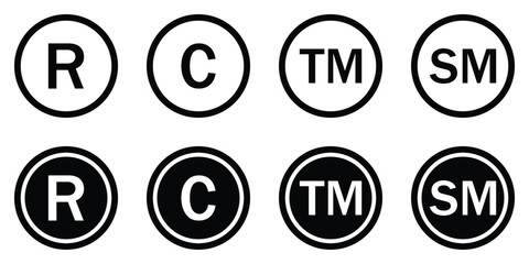 Copyright, Trademark, and Registered Symbol Icons Set – Intellectual Property Vector Collection