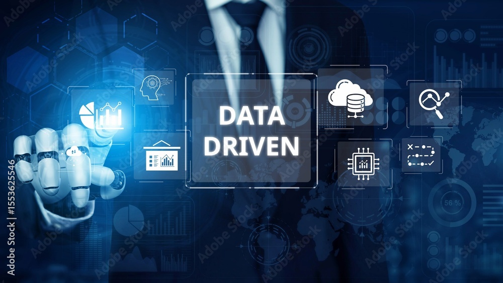 Poster data-driven decision-making empowers business through analytics, datum collection, and ai systems. d